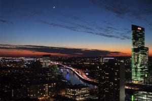 Cityscape - Philadelphia Sunset taken from highrise through glass windows, Copyright © 2017 NSL Photography. All Rights Reserved.