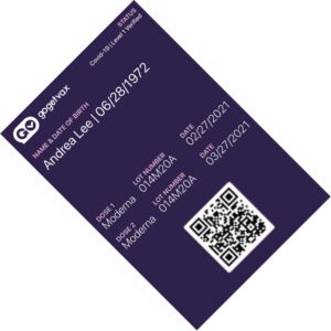 Sample GoGetVax COVID-19 digital vaccination certificate in a smartphone digital wallet. Courtesy of GoGetVax