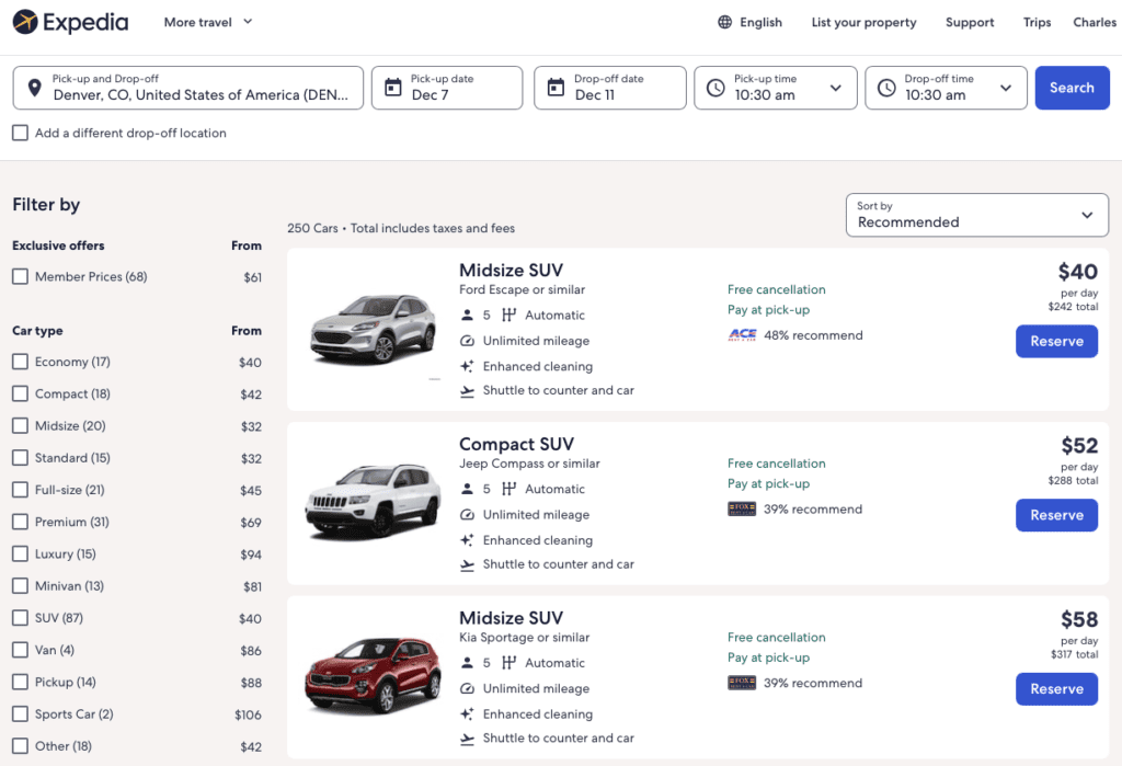 rental car price drop