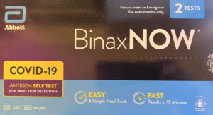 BinaxNOW at home Antigen selt-test COVID test kit