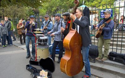 Paris, Montmartre - At the base of the Basilica of Sacre Coeur, on the butte Montmartre, Klezmer Band playing for the crowd. Copyright © 2023 NSL Photography, All Rights Reserved